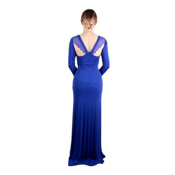 Roberto Cavalli Royal Blue Fitted Maxi Dress Lace  Shoulder Insert  44IT-10US - Picture 5 of 5